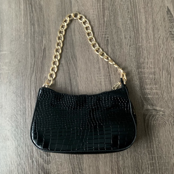 NWOT Black Crocodile Embossed Baguette Bag - Picture 3 of 4